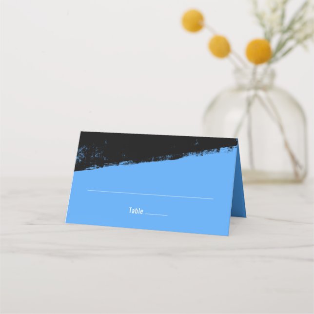 Grunge Blue Black Bar Mitzvah Folded Place Card (Front)