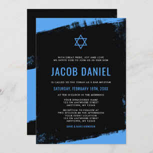 Grunge Blue Black Bar Mitzvah Invitations