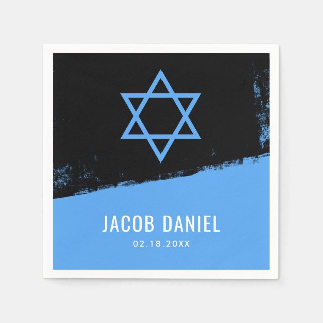 Grunge Blue Black Bar Mitzvah Napkins (Front)