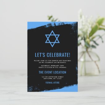 Grunge Blue Black Bar Mitzvah Reception Invitation | Zazzle