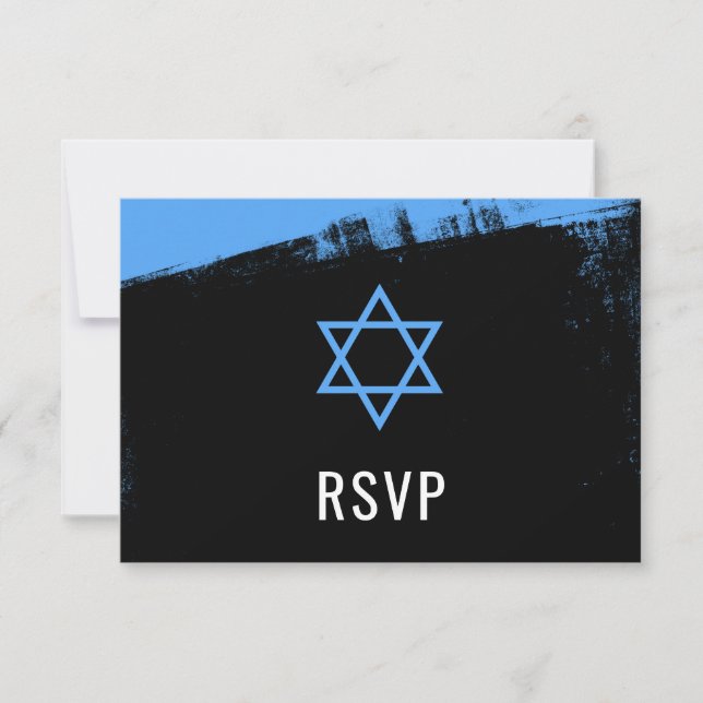 Grunge Blue Black Bar Mitzvah RSVP (Front)