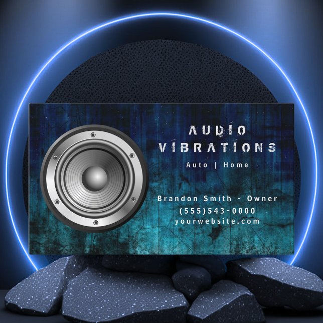 Grunge Blue Car Audio Stereo Speaker Installation Business Card (Creator Uploaded)