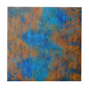 Grunge Blue Copper Boho Ceramic Tile