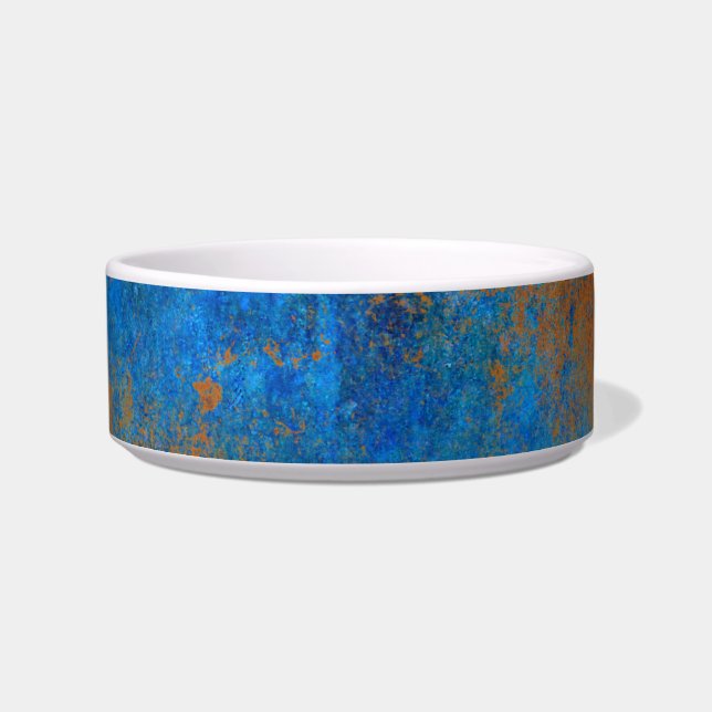 Grunge Blue Copper Boho Pet Bowl (Front)