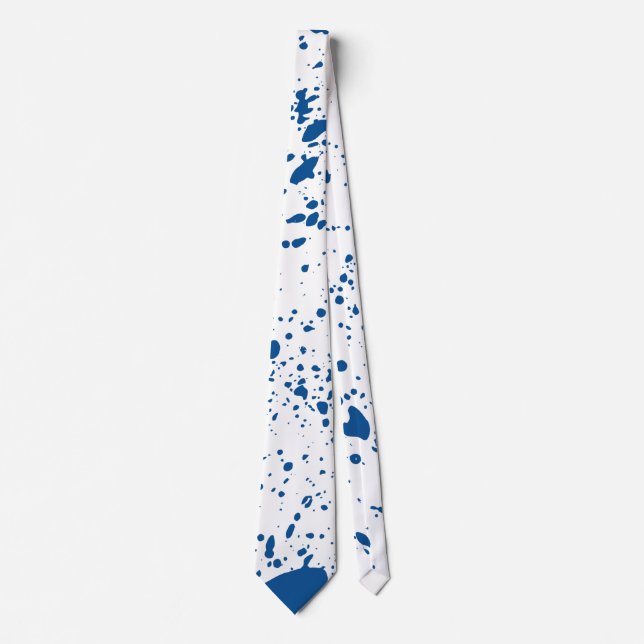 Grunge Blue Ink Paint Splattering Blotches  Neck Tie (Front)