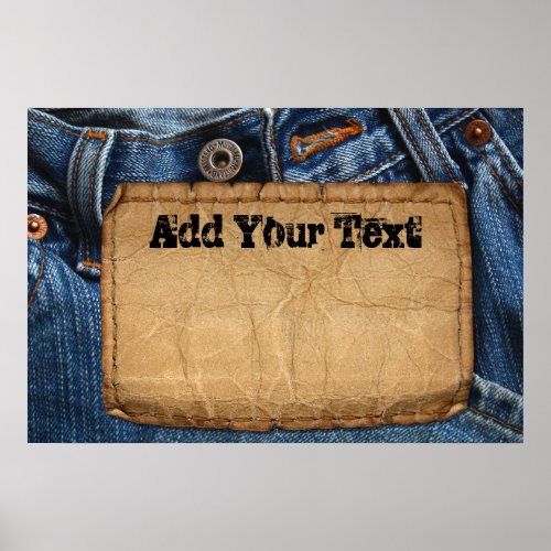 Grunge Blue Jean Denim  Leather Tag Custom Poster