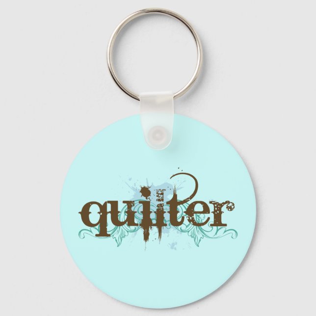 Grunge Blue Quilter Gift Keychain (Front)