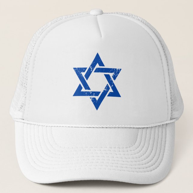 Grunge Blue Star of David Trucker Hat (Front)