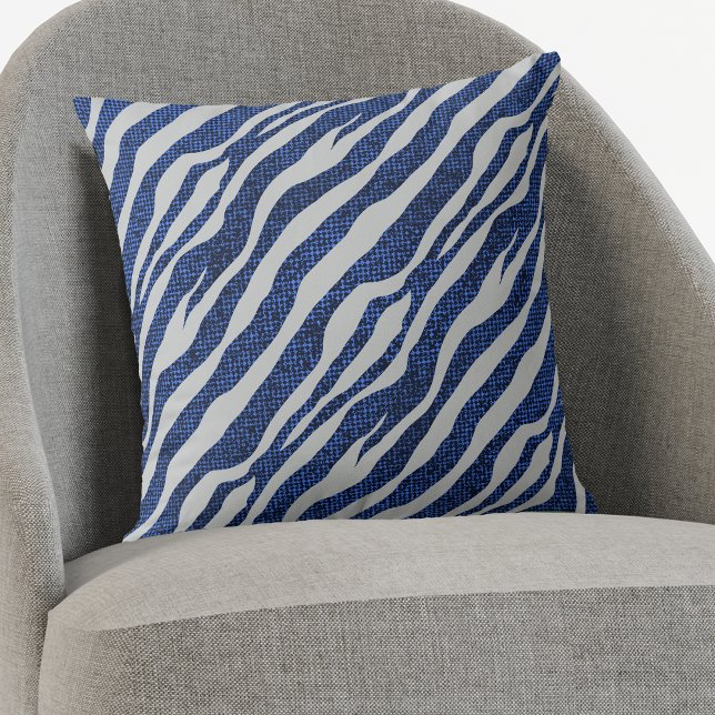 Grunge Blue Zebra Pattern Throw Pillow (Creator Uploaded)