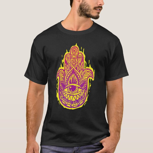 Grunge Boho Hamsa Hand Chakra Evil Eye Hand Of Fat T-Shirt (Front)