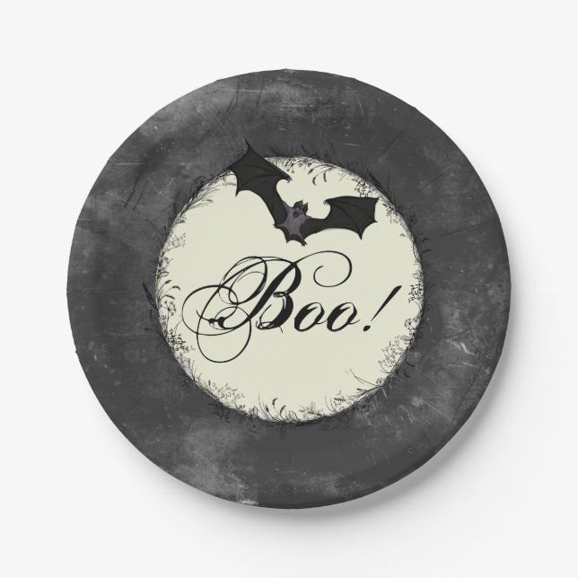  Grunge Boo Halloween Paper Plates (Front)