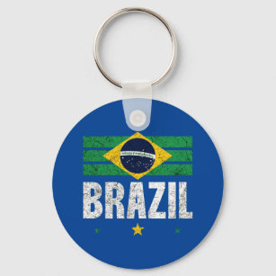 Grunge Brazil Flag Design & Text Keychain