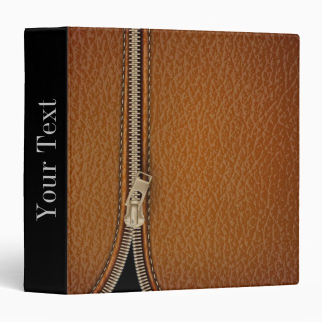 grunge bronze zipper brown stitched leather 3 ring binder (Front/Spine)
