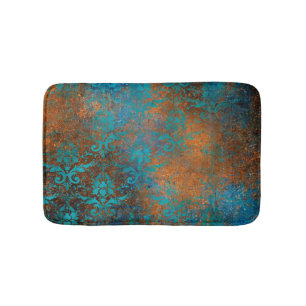 Grunge Brown Blue Floral Decorative Luxury Pattern Bath Mat
