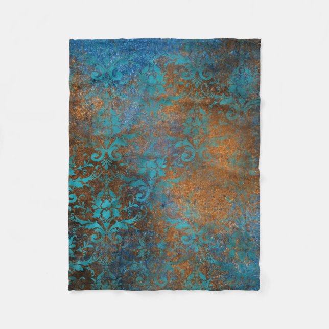 Grunge Brown Blue Floral Decorative Luxury Pattern Fleece Blanket (Front)