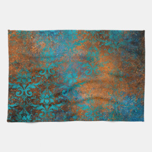 Grunge Brown Blue Floral Decorative Luxury Pattern Kitchen Towel