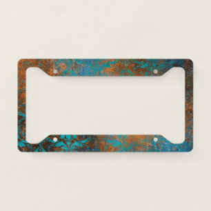 Grunge Brown Blue Floral Decorative Luxury Pattern License Plate Frame