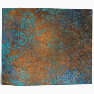 Grunge Brown Blue Floral Decorative Pattern 3 Ring Binder