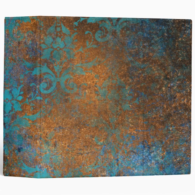 Grunge Brown Blue Floral Decorative Pattern 3 Ring Binder (Front/Spine)