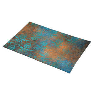 Grunge Brown Blue Floral Decorative Pattern Cloth Placemat