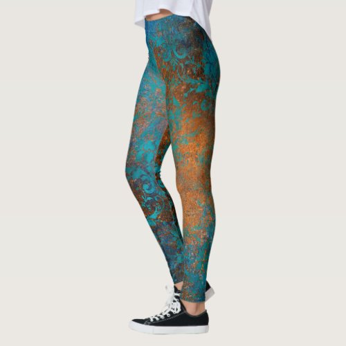 Grunge Brown Blue Floral Decorative Pattern Leggings