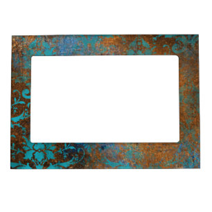 Grunge Brown Blue Floral Decorative Pattern Magnetic Frame