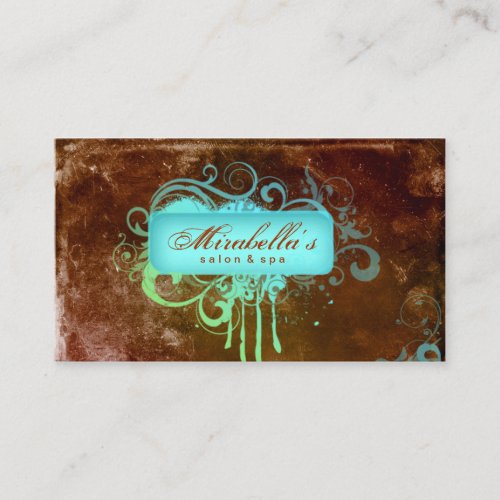Grunge Business Card Flower Salon Spa Blue Brown