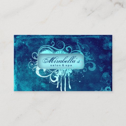 Customizable Grunge Business Card Flower Salon Spa Blue Denim