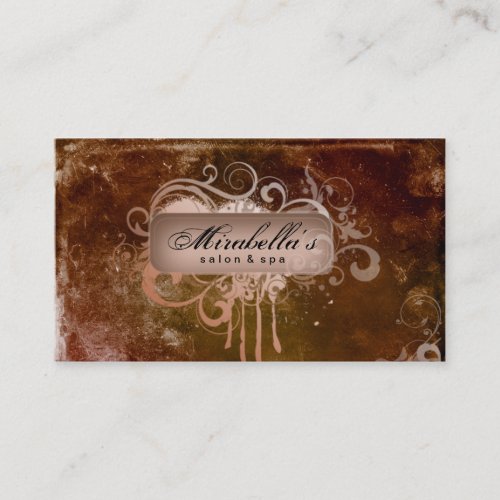 Grunge Business Card Flower Salon Spa Brown