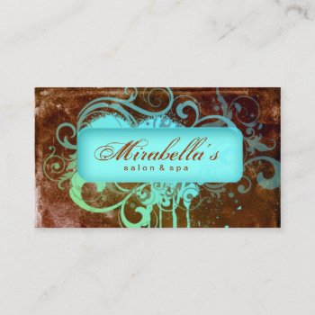 Grunge Business Card Flower Salon Spa Brown Blue by spacards at Zazzle