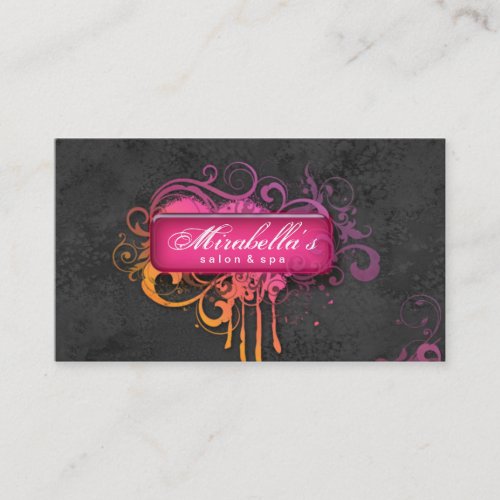 Grunge Business Card Flower Salon Spa Gray Pink