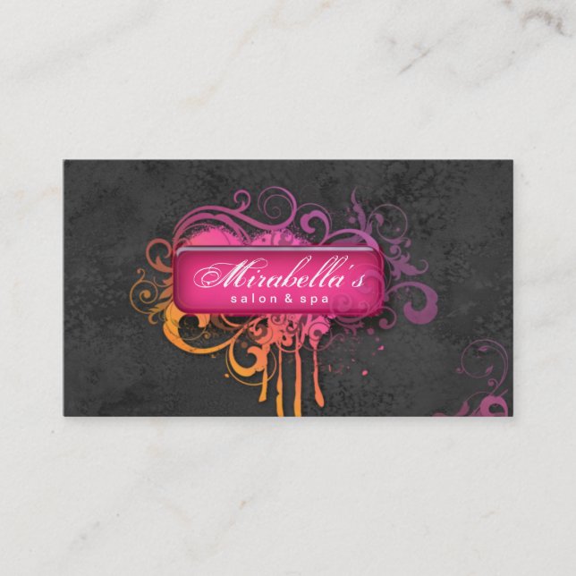 Grunge Business Card Flower Salon Spa Gray Pink (Front)