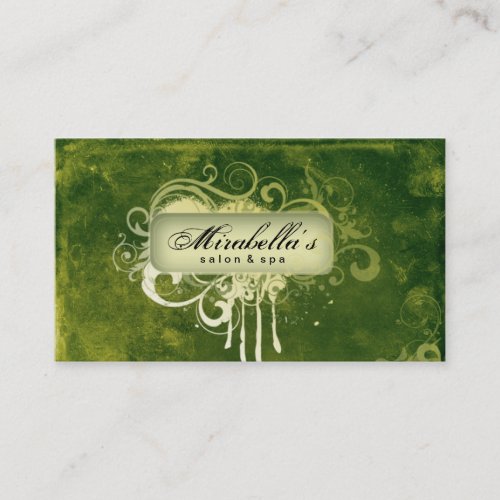 Grunge Business Card Flower Salon Spa Green