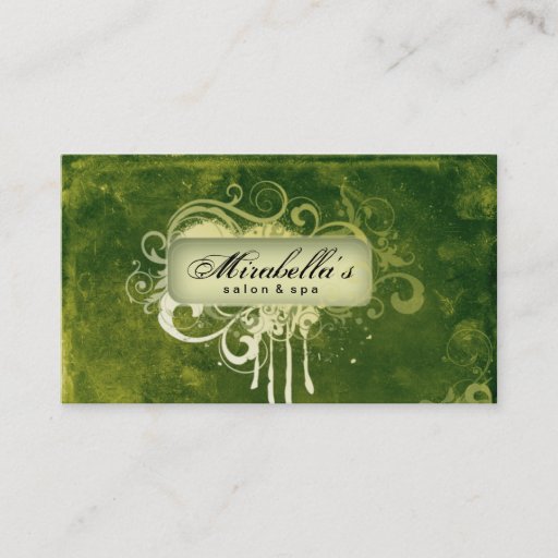 Customizable Grunge Business Card Flower Salon Spa Green