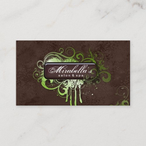 Grunge Business Card Flower Salon Spa Lime Brown