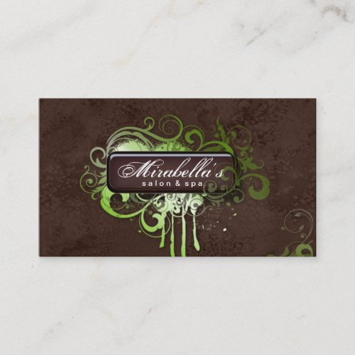 Customizable Grunge Business Card Flower Salon Spa Lime Brown