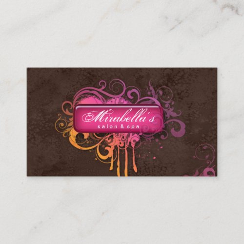 Grunge Business Card Flower Salon Spa Pink Brown