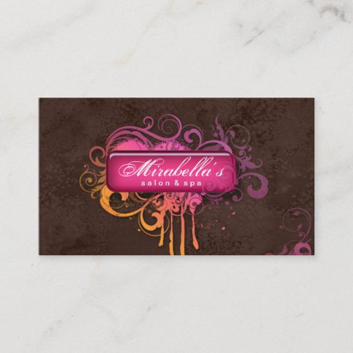 Customizable Grunge Business Card Flower Salon Spa Pink Brown