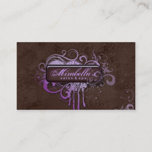 Grunge Business Card Flower Salon Spa Purple Brown
