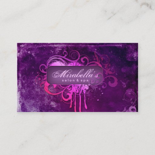 Customizable Grunge Business Card Flower Salon Spa Purple Pink