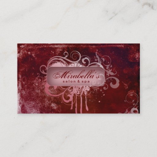 Customizable Grunge Business Card Flower Salon Spa Red
