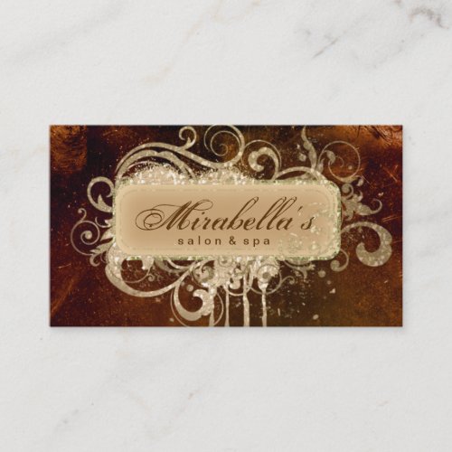 Grunge Business Card Glitter Salon Spa Brown Gold