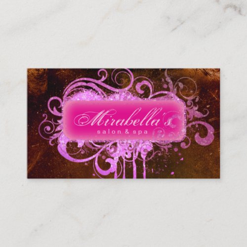 Grunge Business Card Glitter Salon Spa Brown Pink
