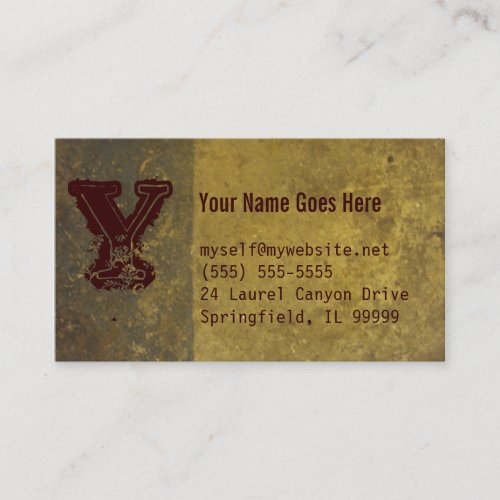 grunge business card, gray, yellow and burgundy