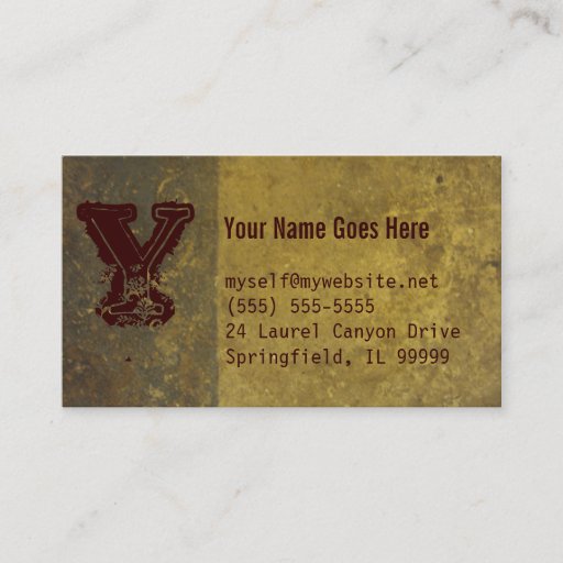 Customizable grunge business card, gray, yellow and burgundy