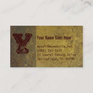 grunge business card, gray, yellow and burgundy card