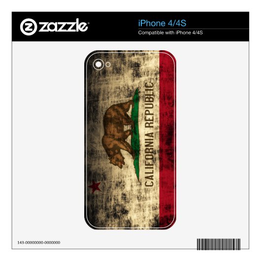 Grunge California Republic Flag Skin For iPhone 4 (Product)