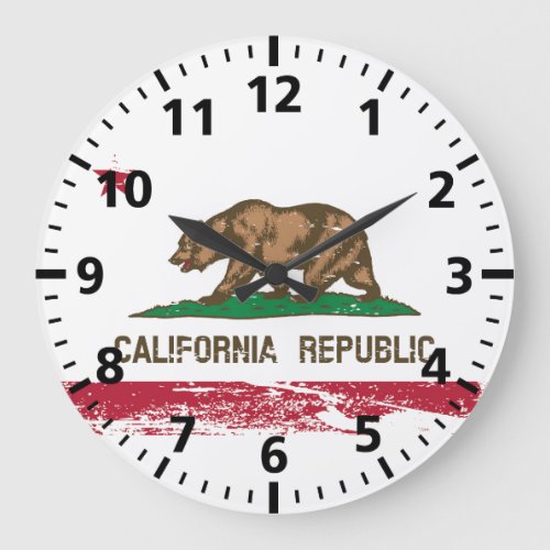 Grunge California State Flag Large Clock