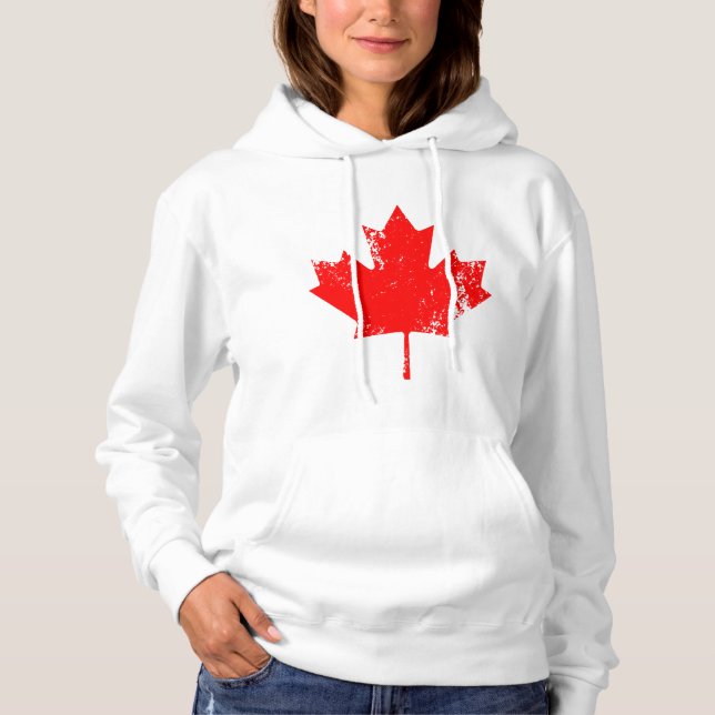 Grunge Canada Flag Maple - Red Distorted Hoodie (Front)