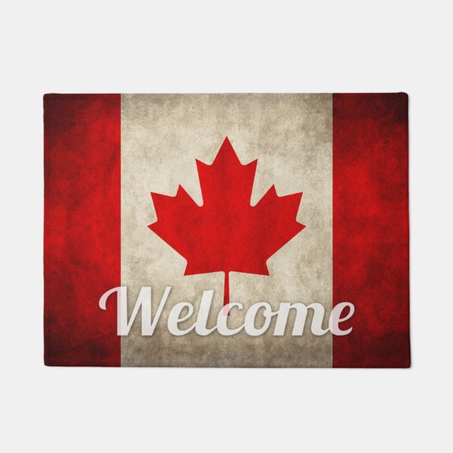 Grunge Canada Flag - Retro Canadian Maple Leaf Doormat (Front)